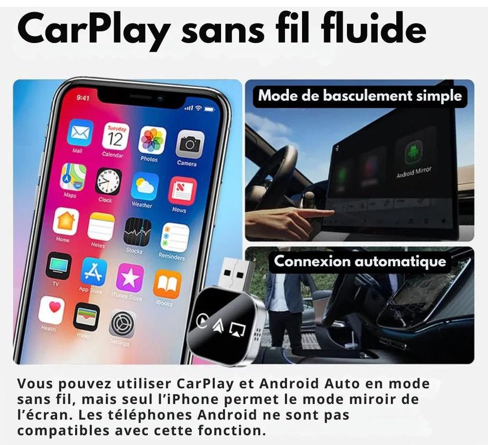 Adaptateur CarPlay sans fil 3 - en - 1 (Apple/Android) - Raukner.com